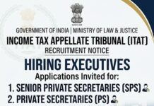Income Tax Appellate Tribunal hiring Sr. Private Secretaries and Private Secretaries Secretary