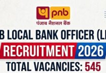 Recruitment of Local Bank Officers in Punjab National Bank PNB Local Bank Officer Recruitment