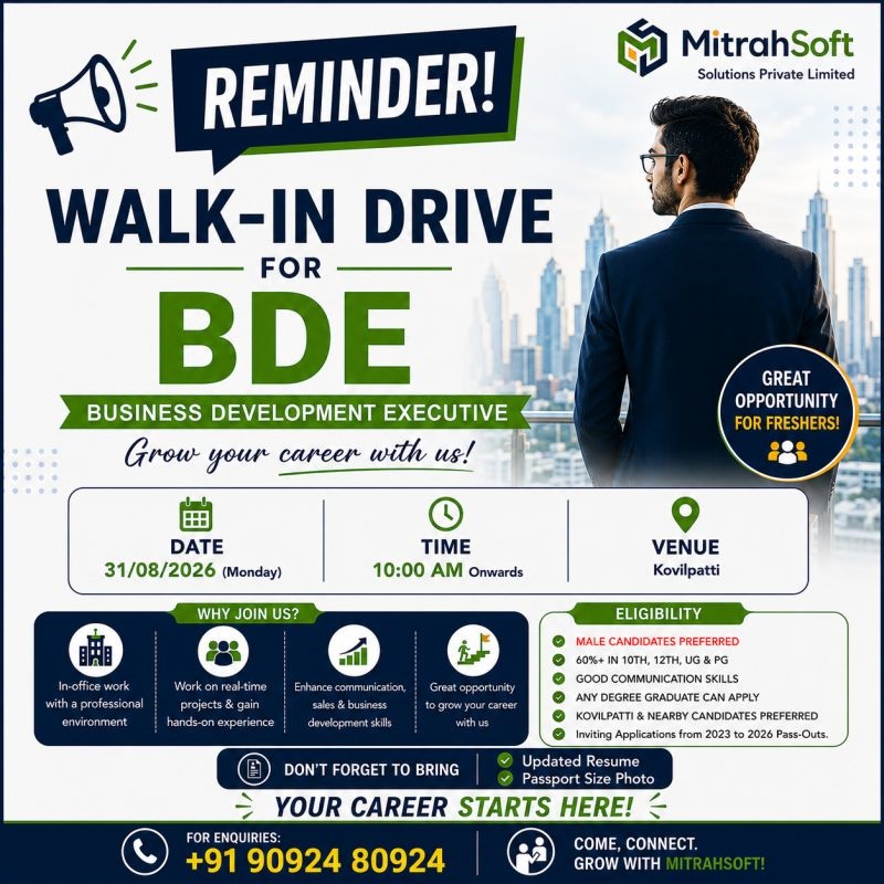 MitrahSoft Hiring – Business Development Executive (BDE)!