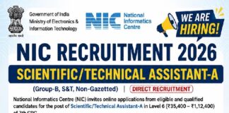 NIC Scientific/Technical Assistant-A Recruitment 2026! NIC Scientific/Technical Assistant-A Recruitment 2026