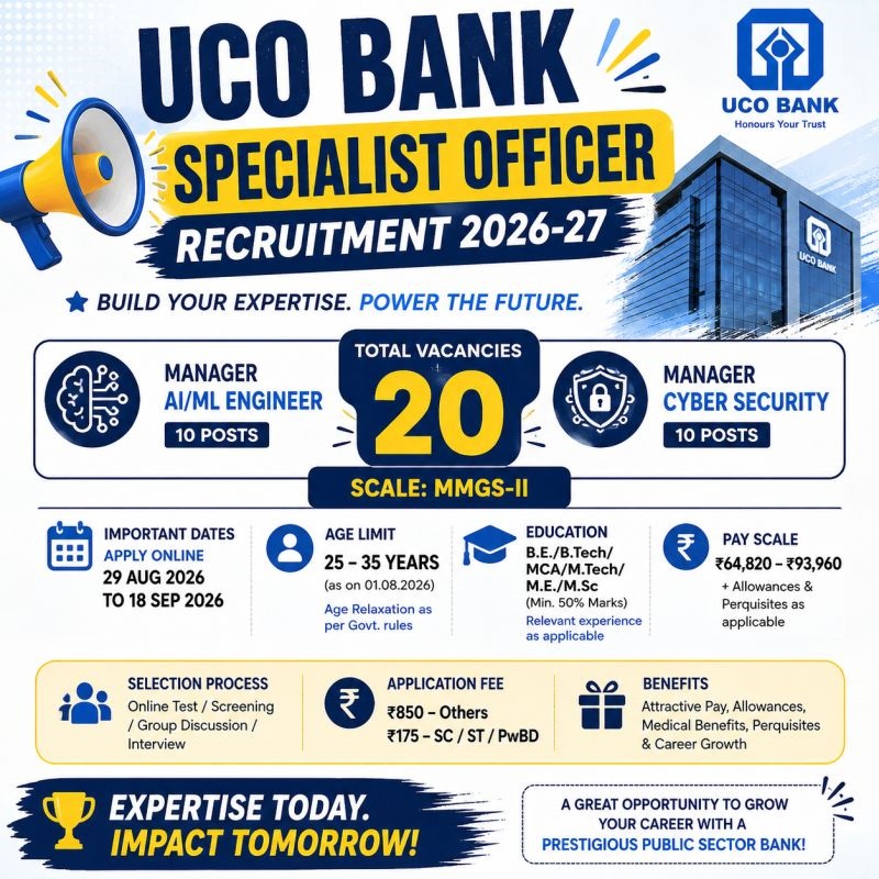 UCO Bank Specialist Officer Recruitment