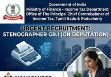 Income Tax Dept Recruitment 2026 Income Tax Department Tamil Nadu Puducherry Stenographer Recruitment 2026