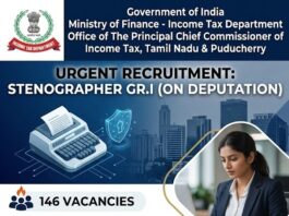 Income Tax Dept Recruitment 2026 Income Tax Department Tamil Nadu Puducherry Stenographer Recruitment 2026
