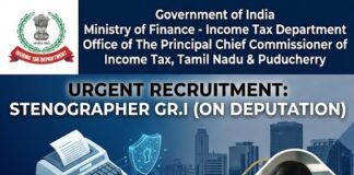 Income Tax Dept Recruitment 2026 Income Tax Department Tamil Nadu Puducherry Stenographer Recruitment 2026