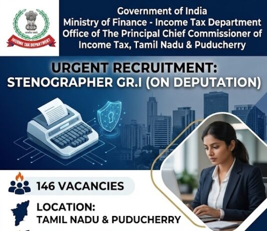 Income Tax Dept Recruitment 2026 Income Tax Department Tamil Nadu Puducherry Stenographer Recruitment 2026