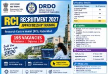 DRDO RCI Recruitment 2027: 195 Apprentice Vacancies DRDO RCI Apprenticeship 2027