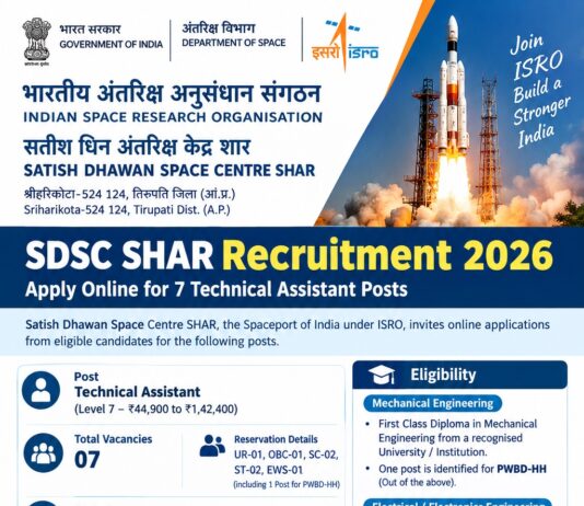 ISRO SDSC SHAR Recruitment 2026 – Technical Assistant and other vacancies