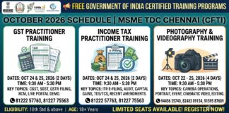 MSME Chennai Free Training Programmes 2026 MSME Chennai Free Training Programmes