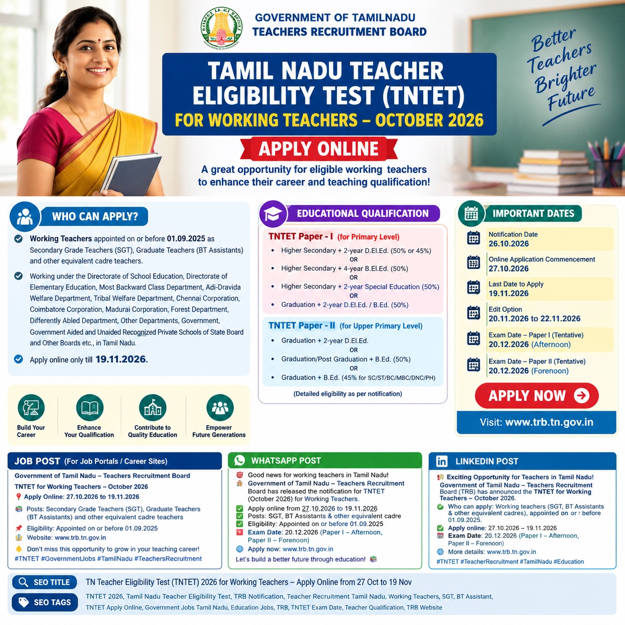 TNTET Working Teachers Notification